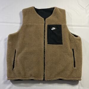 Nike Club+ Reversible Winterized Fleece Vest XL Tan Black Gilet DQ4878-258